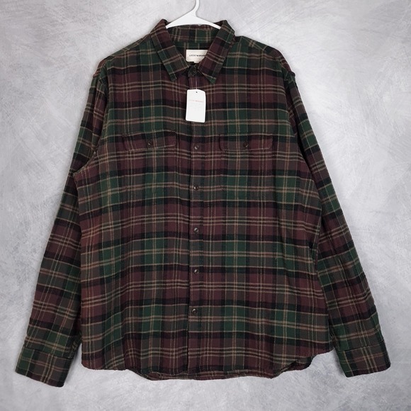 Lucky Brand Other - Lucky Brand Flannel Shirt Mens Large Green Burgundy Plaid Button Up Heavyweight